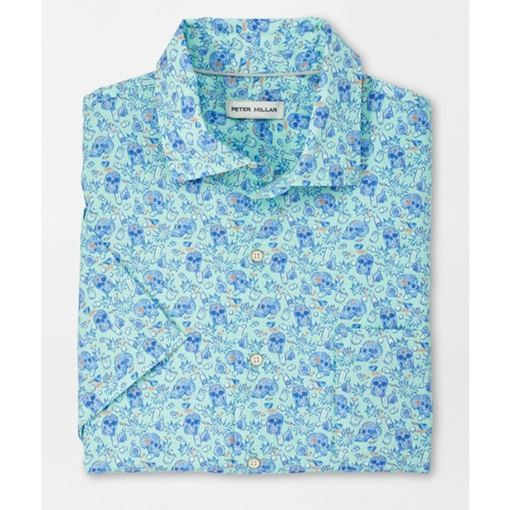 Peter Millar L Cali Cocktail Poplin Cotton-Stretch Golf Shirt Icy Mint $155 NWT